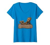 Femme Marvel Studios’ I Am Groot Cutest Guardian of The Galaxy T-Shirt avec Col en V, Saphir, M