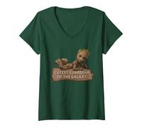 Femme Marvel Studios’ I Am Groot Cutest Guardian of The Galaxy T-Shirt avec Col en V, Vert Forêt, M
