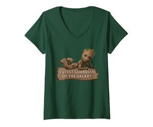 Femme Marvel Studios’ I Am Groot Cutest Guardian of The Galaxy T-Shirt avec Col en V, Vert Forêt, S