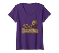 Femme Marvel Studios’ I Am Groot Cutest Guardian of The Galaxy T-Shirt avec Col en V, Violet, S