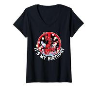 Femme Marvel Super Heroes Deadpool It's My Birthday Party Crash T-Shirt avec Col en V