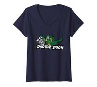 Femme Marvel Super Heroes Doctor Doom Villains Graffiti Tag Style T-Shirt avec Col en V