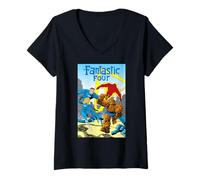 Femme Marvel Super Heroes Fantastic Four Retro Vintage Comic Cover T-Shirt avec Col en V
