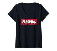 Femme Marvel Super Heroes Graffiti Tag Style Marvel Logo Official T-Shirt avec Col en V