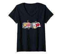 Femme Marvel Super Heroes Spider-Man Logo Torn Paper Collage T-Shirt avec Col en V