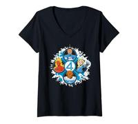 Femme Marvel The Fantastic Four: First Steps Retro Team Circles T-Shirt avec Col en V