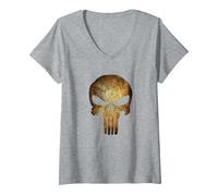 Femme Marvel The Punisher Logo Anatomical Skull T-Shirt avec Col en V, Gris Chiné, XL