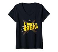 Femme Marvel Wolverine Game I Ain't No Hero X-Logo & Claw Slash T-Shirt avec Col en V
