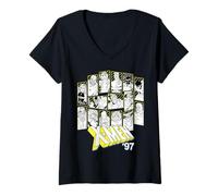 Femme Marvel X-Men '97 Complete Characters Black & White Portraits T-Shirt avec Col en V