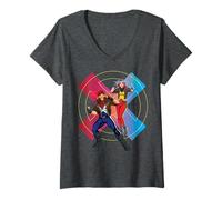 Femme Marvel X-Men '97 Cyclops and Jean Grey Power Action Poses T-Shirt avec Col en V