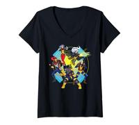Femme Marvel X-Men '97 Ready to Fight Wolverine Jean Grey Cyclops T-Shirt avec Col en V