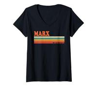 Femme Marx Retro Prénom personnalisé Rayures Vintage T-Shirt avec Col en V