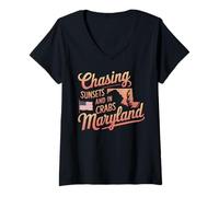 Femme Maryland USA State America Travel American Marylander T-Shirt avec Col en V
