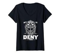 Femme Masque de Gardien de But de Hockey sur Glace T-Shirt avec Col en V