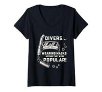 Femme Masque de Plongeur Humoristique avec Citation Graphique T-Shirt avec Col en V