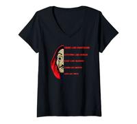 Femme Masque de Professeur, Berlin, Nairobi, Denver, Tokyo et Dali T-Shirt avec Col en V