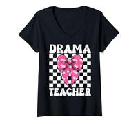 Femme Masque de théâtre pour Professeur de théâtre T-Shirt avec Col en V