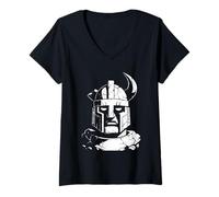 Femme Masque Guerrier Ancien Visage Pierre T-Shirt avec Col en V