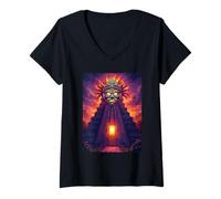 Femme Masque Luchador Aztec Face El Santo T-Shirt avec Col en V