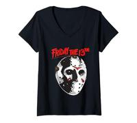 Femme Masque Motif Vendredi 13 Ans Halloween T-Shirt avec Col en V