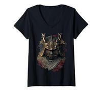 Femme Masque Oni Guerrier Samouraï, Bushido, Art Japonais T-Shirt avec Col en V