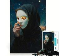 Femme masquée sous Un Ciel étoilé Puzzle 1000 pièces pour Adultes Jeu de Concentration Découpe Laser de qualité supérieure Activité familiale Amusante en soirée (38x26cm)