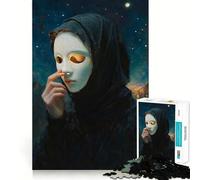 Femme masquée sous Un Ciel étoilé Puzzle 1000 pièces pour Adultes Jeu de réflexion et d'exercice Ajustement Parfait Activité de Partage et de complicité (50x75cm)