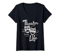 Femme Masques de comédie et de tragédie de théâtre T-Shirt avec Col en V
