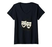 Femme Masques de théâtre comédie et tragédie T-Shirt avec Col en V