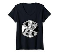 Femme Masques de théâtre comédie et tragédie Yin Yang Balance T-Shirt avec Col en V