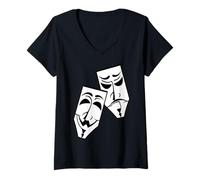Femme Masques de théâtre Dramatique comédie et tragédie T-Shirt avec Col en V