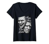 Femme Masques de théâtre Smile Now Cry Later T-Shirt avec Col en V