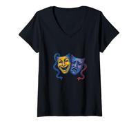 Femme Masques théâtraux comédie et tragédie T-Shirt avec Col en V