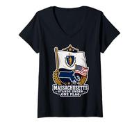 Femme Massachusetts Stands Under One Flag T-Shirt avec Col en V
