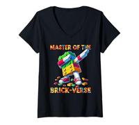 Femme Master of The Brick-Verse Funny Brick Master Builder Dabbing T-Shirt avec Col en V