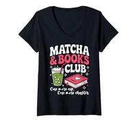 Femme Matcha and Books Green Tea Lover ICES Matcha Latte T-Shirt avec Col en V