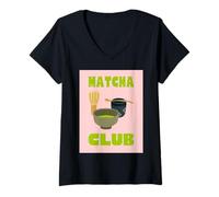 Femme Matcha Club | Amateur de Matcha au thé Vert | Cozy Cafe Vibes T-Shirt avec Col en V