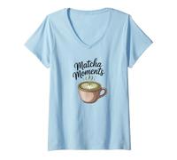 Femme Matcha Moments Thé Vert Latte Mignon Maccha Poudre Graphique T-Shirt avec Col en V