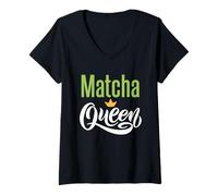 Femme Matcha Queen Thé Vert Aesthetic T-Shirt avec Col en V