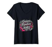 Femme Matching Familial Entre la Fabuleuse sœur du marié et l'équipage T-Shirt avec Col en V