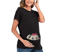 Femme Maternité Tops Peeking T-shirt Grossesse Mères Tops Chemise Maman T-shirt L, Noir , L