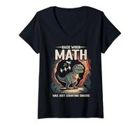Femme Math Dino Math Professeur d'algèbre Dinosaure Mathématiques T-Shirt avec Col en V