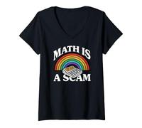 Femme Math is A Scam Retro Rainbow Exploding Calculator Sarcasm T-Shirt avec Col en V