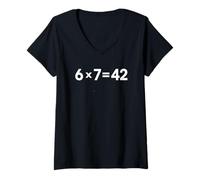 Femme Math Meme 6, 7 is 42 Life, The Universe Everything Teacher T-Shirt avec Col en V