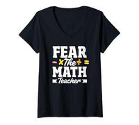 Femme Math Teacher Fear The Math Teacher Humour T-Shirt avec Col en V