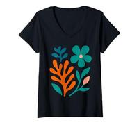 Femme Matisse Style Boho Abstrait Botanique Fleur Esthétique Peinture T-Shirt avec Col en V