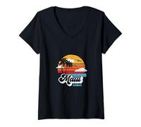 Femme Maui Beach Hawaii Vintage Surf Throwback 80s Graphic T-Shirt avec Col en V