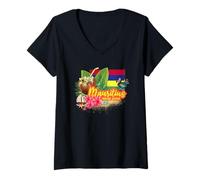 Femme Maurice Dodo rétro l'océan Indien Souvenir Vintage Drapeau T-Shirt avec Col en V