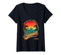 Femme Mavericks Half Moon Bay Surf Rétro Coucher de Soleil T-Shirt avec Col en V