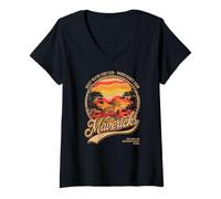 Femme Mavericks Half Moon Bay Surf Rétro Coucher de Soleil T-Shirt avec Col en V